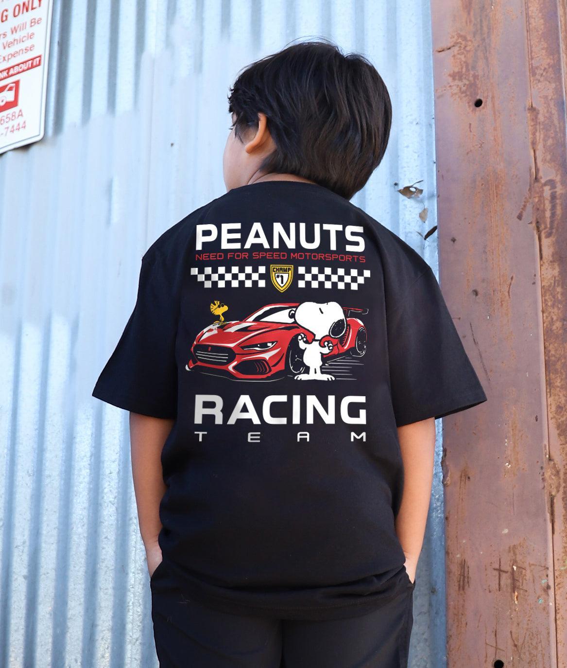Peanuts Snoopy & Woodstock Racing Team Boys Tee - Black - - Riot Society