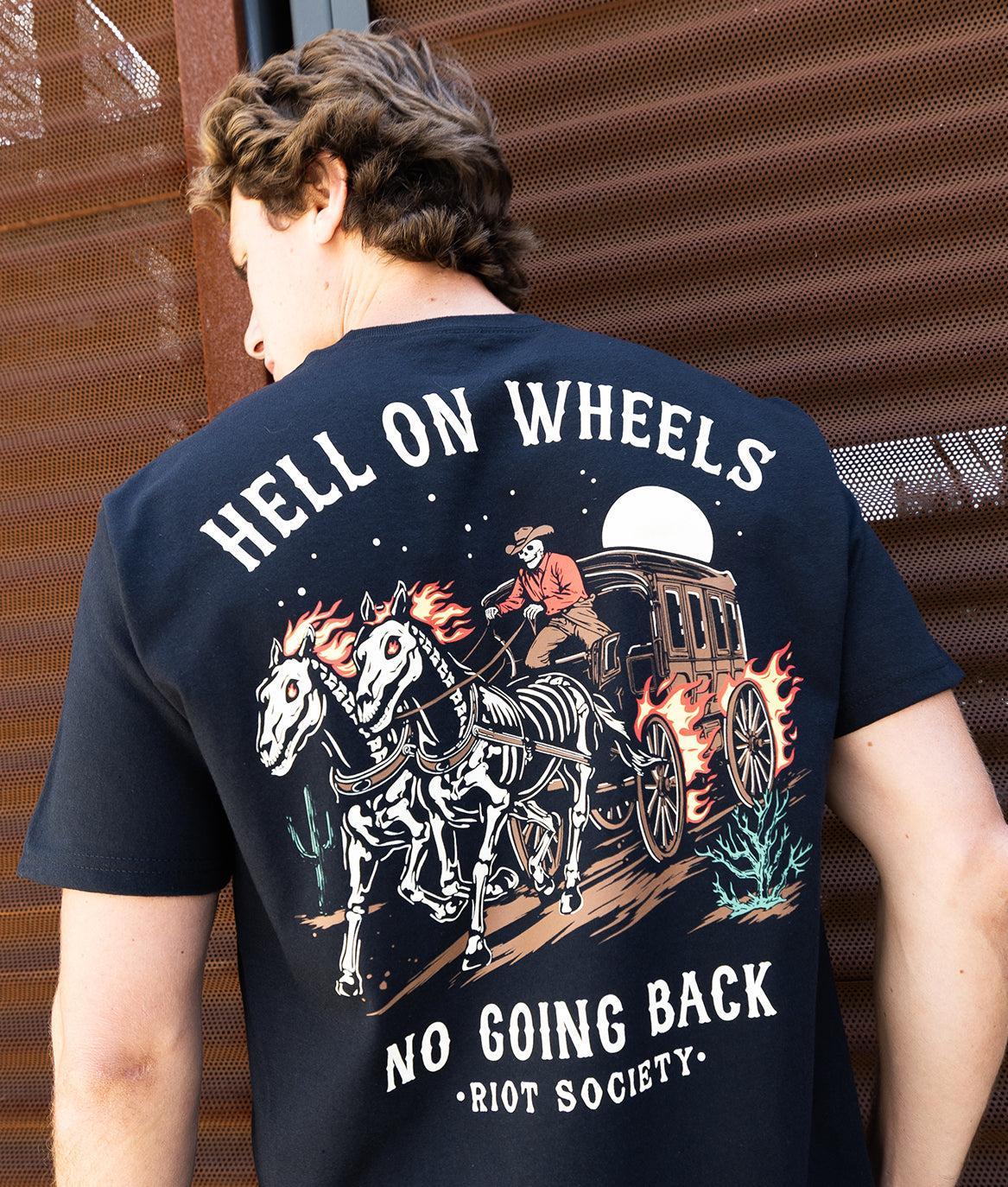 Skeleton Stagecoach Hell on Wheels Mens T-Shirt - - Riot Society