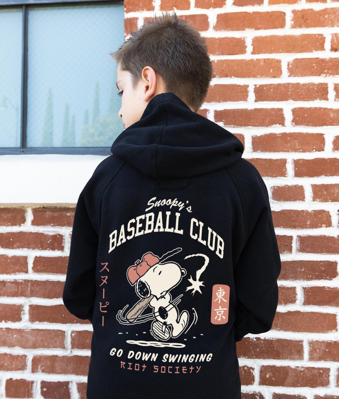 Peanuts Snoopy's Baseball Club Boys Hoodie - Black - - Riot Society