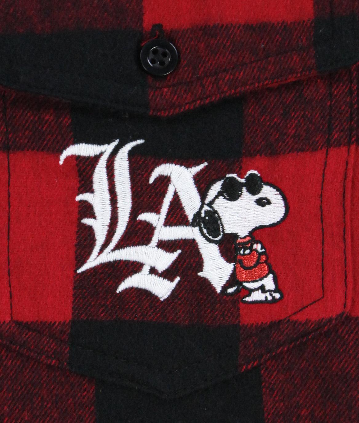 Peanuts Snoopy LA Chill Embroidered Mens Flannel Shirt - - Riot Society