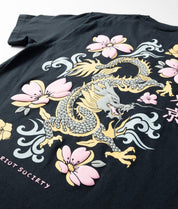 Dragon Cherry Blossoms Puff Boyfriend Tee - Black - - Riot Society