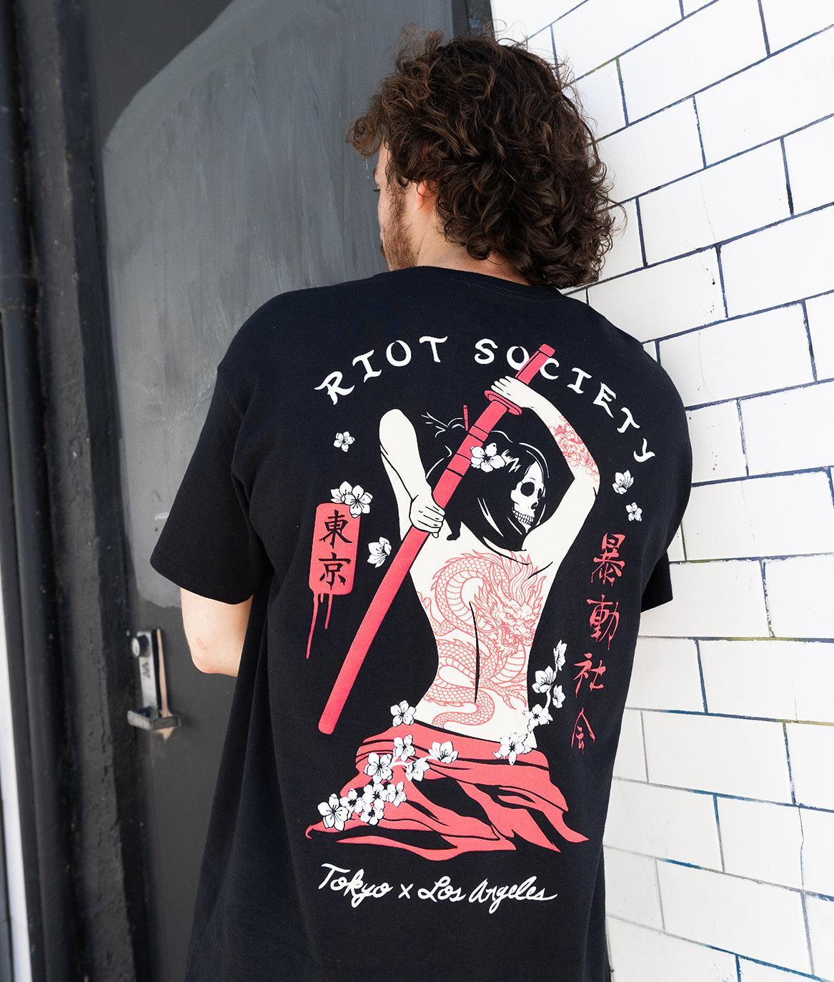 Geisha Samurai Dragon Tattoo Mens T-Shirt - - Riot Society