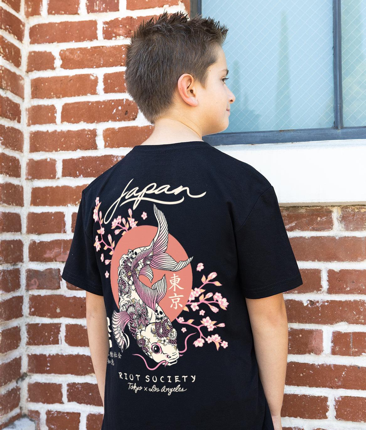 Japan Koi Tattoo Blossom Boys Tee - Black - - Riot Society