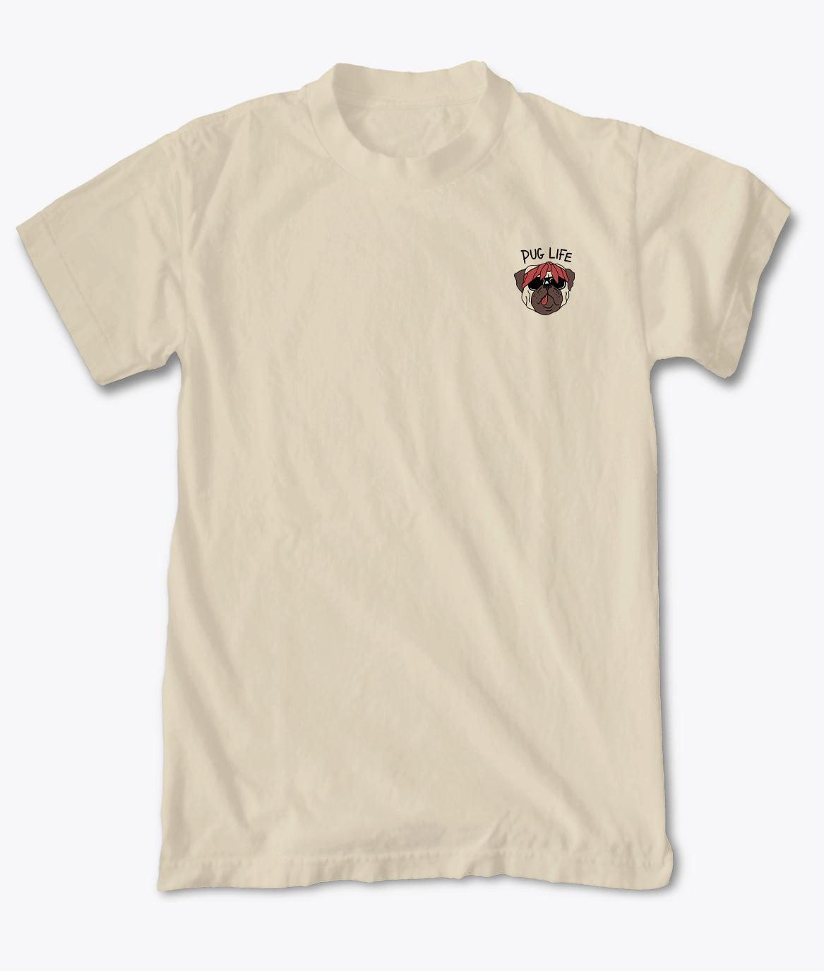 Pug Life Embroidered Mens T-Shirt - Sand - - Riot Society