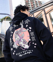 Japan Koi Tattoo Blossom Kanji Mens Hoodie - Black - - Riot Society
