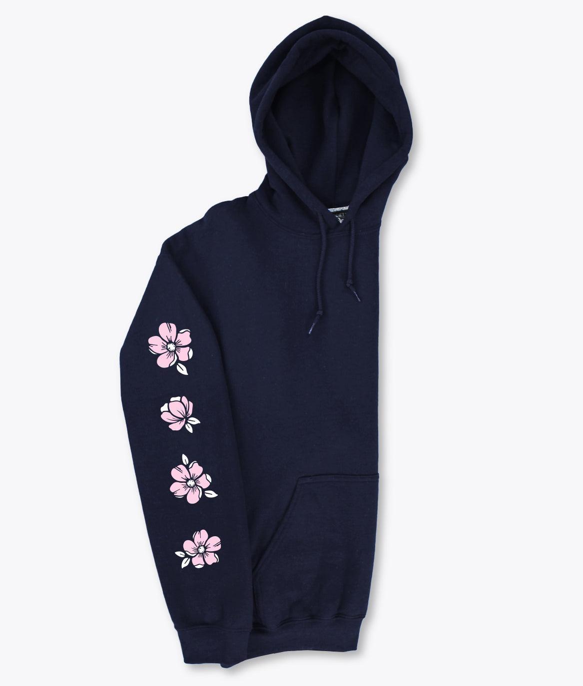 Tiger Cherry Blossoms Puff Womens Hoodie - Navy - - Riot Society