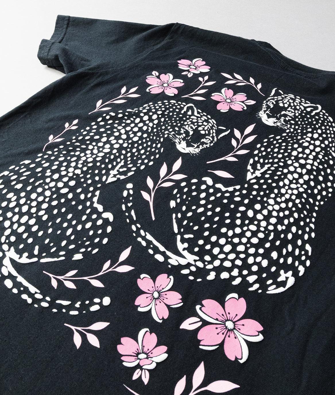 Leopard Cherry Blossoms Puff Boyfriend Tee - Black - - Riot Society
