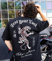 Japan Test Your Luck Tiger Heavyweight Boxy Mens T-Shirt - Jet Black - - Riot Society