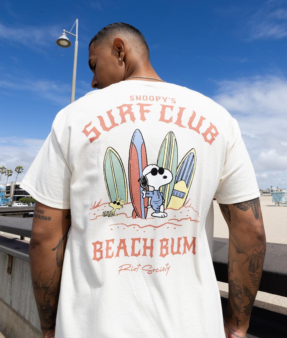 Peanuts Snoopy & Woodstock Surf Club Mens T-Shirt - Natural - - Riot Society