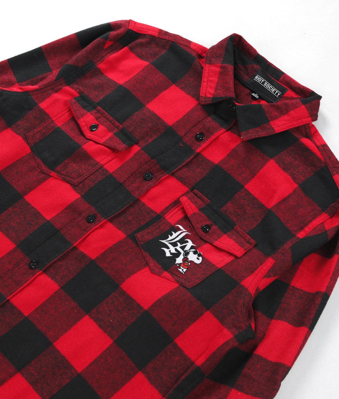 Peanuts Snoopy LA Chill Embroidered Unisex Flannel Shirt - - Riot Society