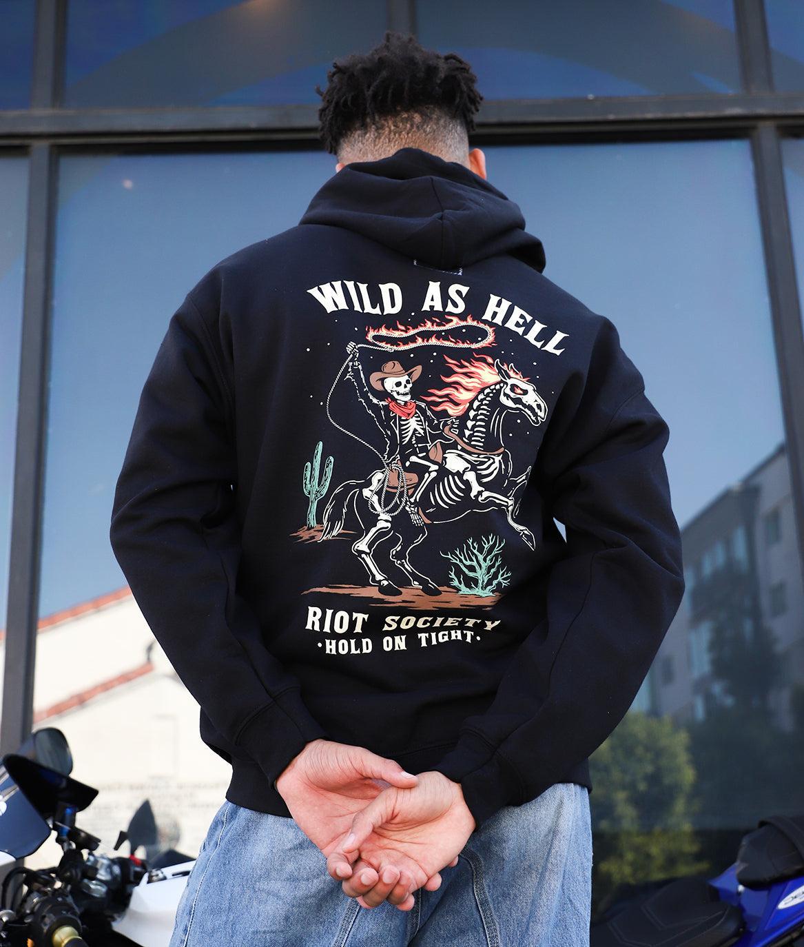 Wild As Hell Cowboy Skeleton Mens Hoodie - - Riot Society