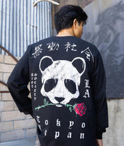 Panda Rose Distressed Mens Long Sleeve T-Shirt - Black - - Riot Society