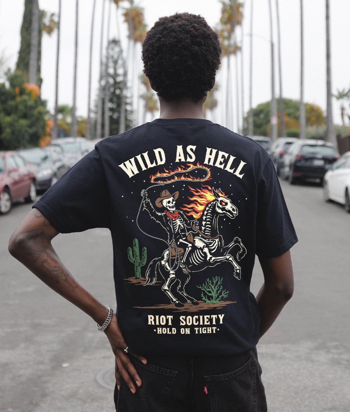 Wild As Hell Cowboy Skeleton Mens T-Shirt - - Riot Society