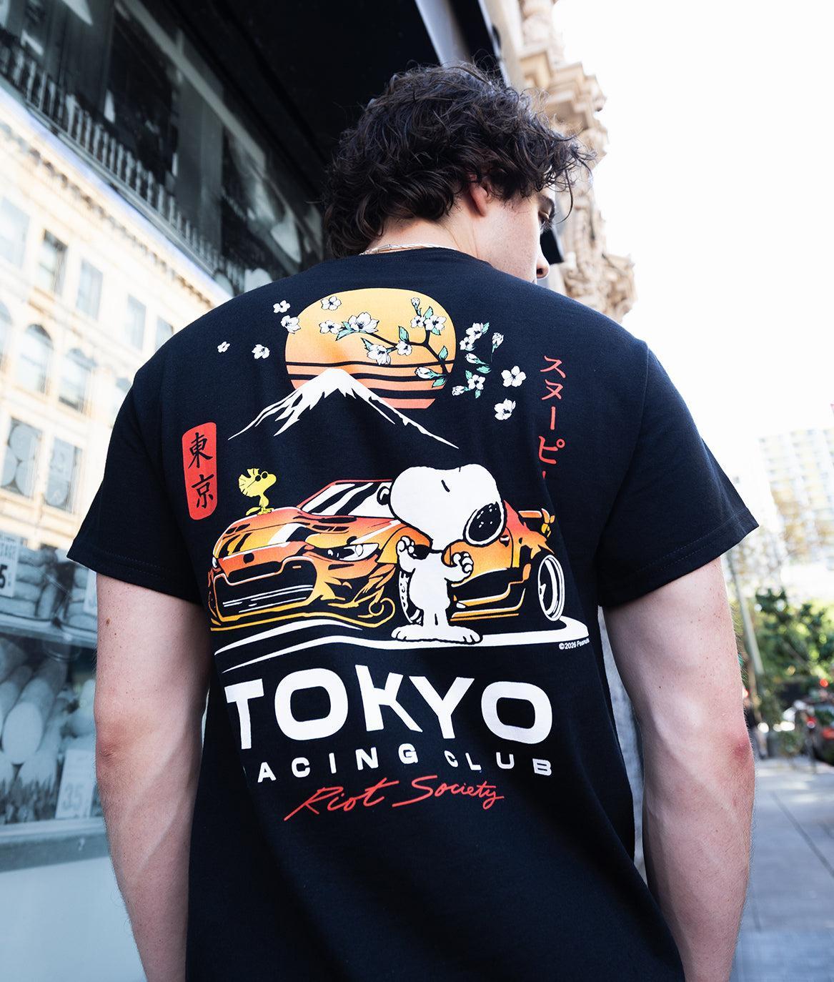 Peanuts Snoopy & Woodstock Tokyo Racing Club Mens T-Shirt - Black - - Riot Society