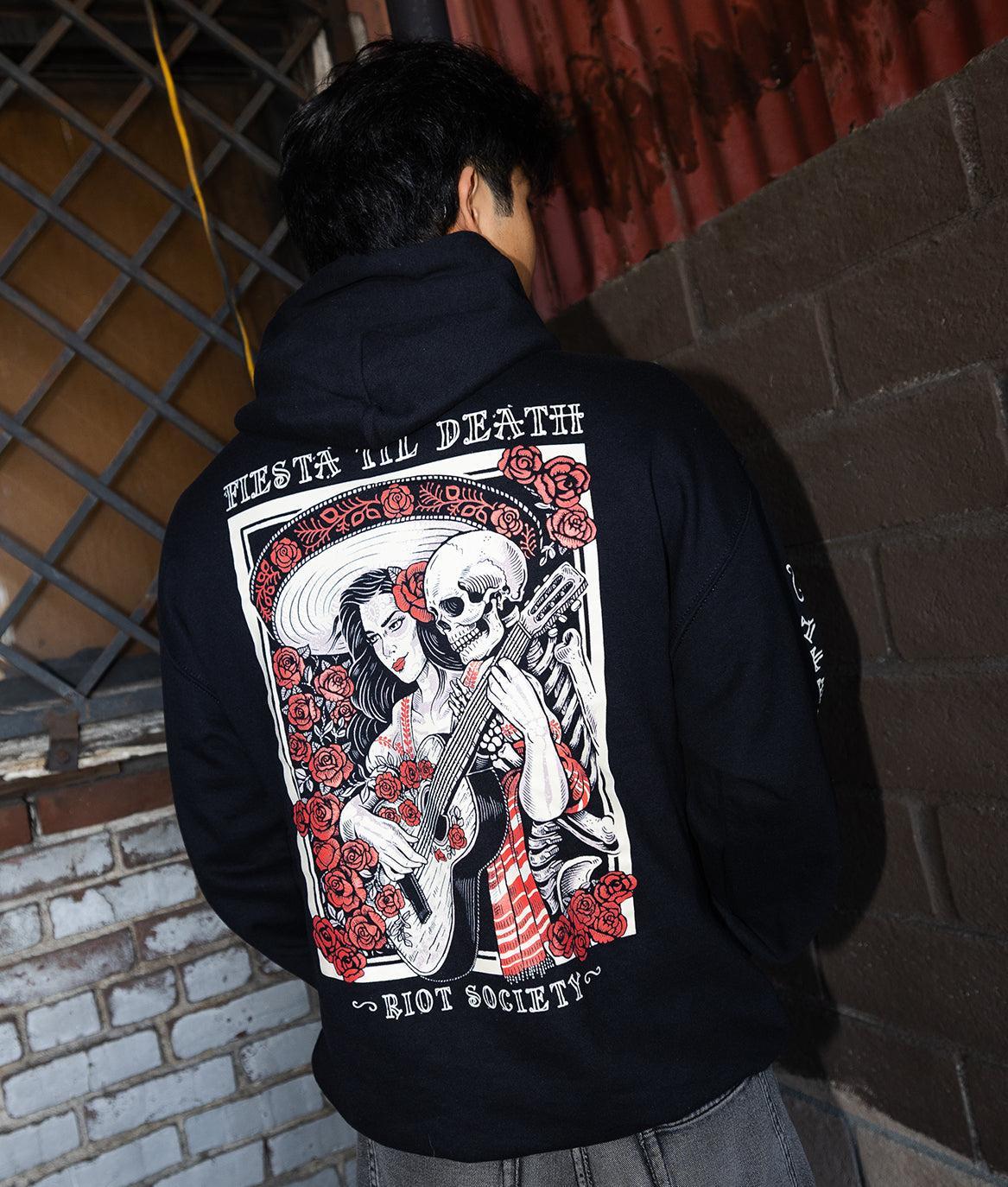 Fiesta Til Death Skeleton Poster Mens Hoodie - Black - - Riot Society