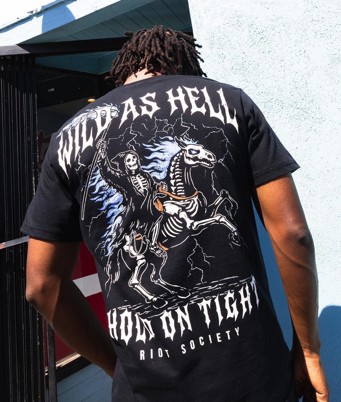 Wild As Hell Reaper Hold On Tight Mens T-Shirt - Black - - Riot Society