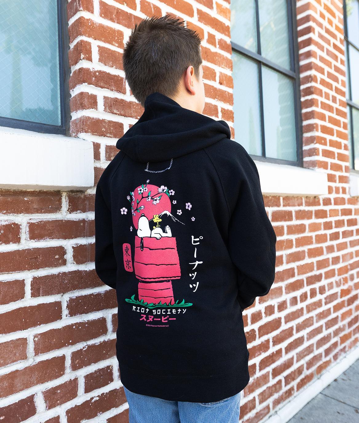 Peanuts Snoopy Doghouse Japan Boys Hoodie - Black - - Riot Society