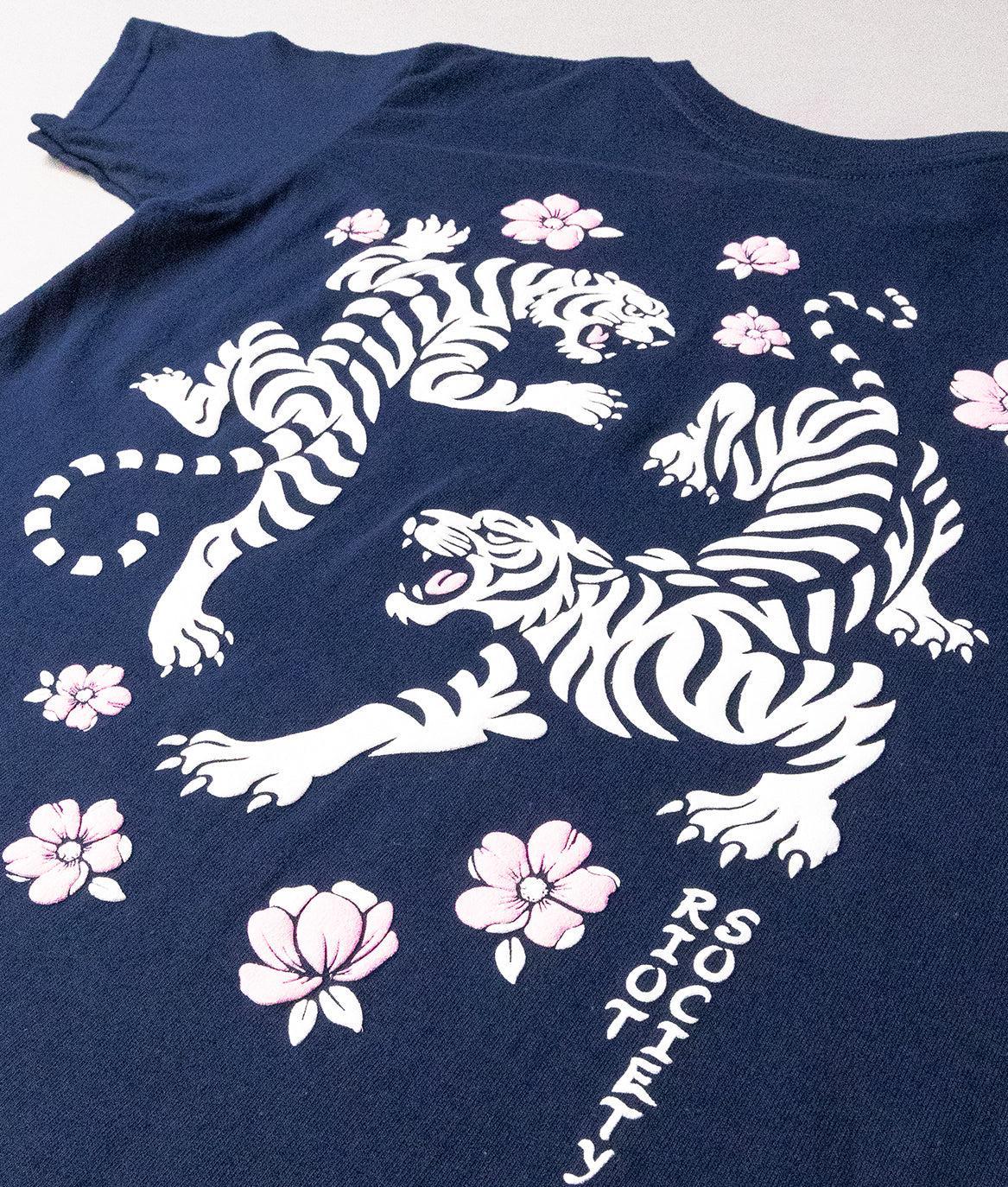 Tiger Cherry Blossoms Girls Tee - Navy - - Riot Society