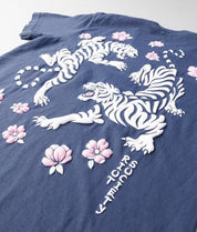 Tiger Cherry Blossoms Puff Boyfriend Tee - Navy - - Riot Society