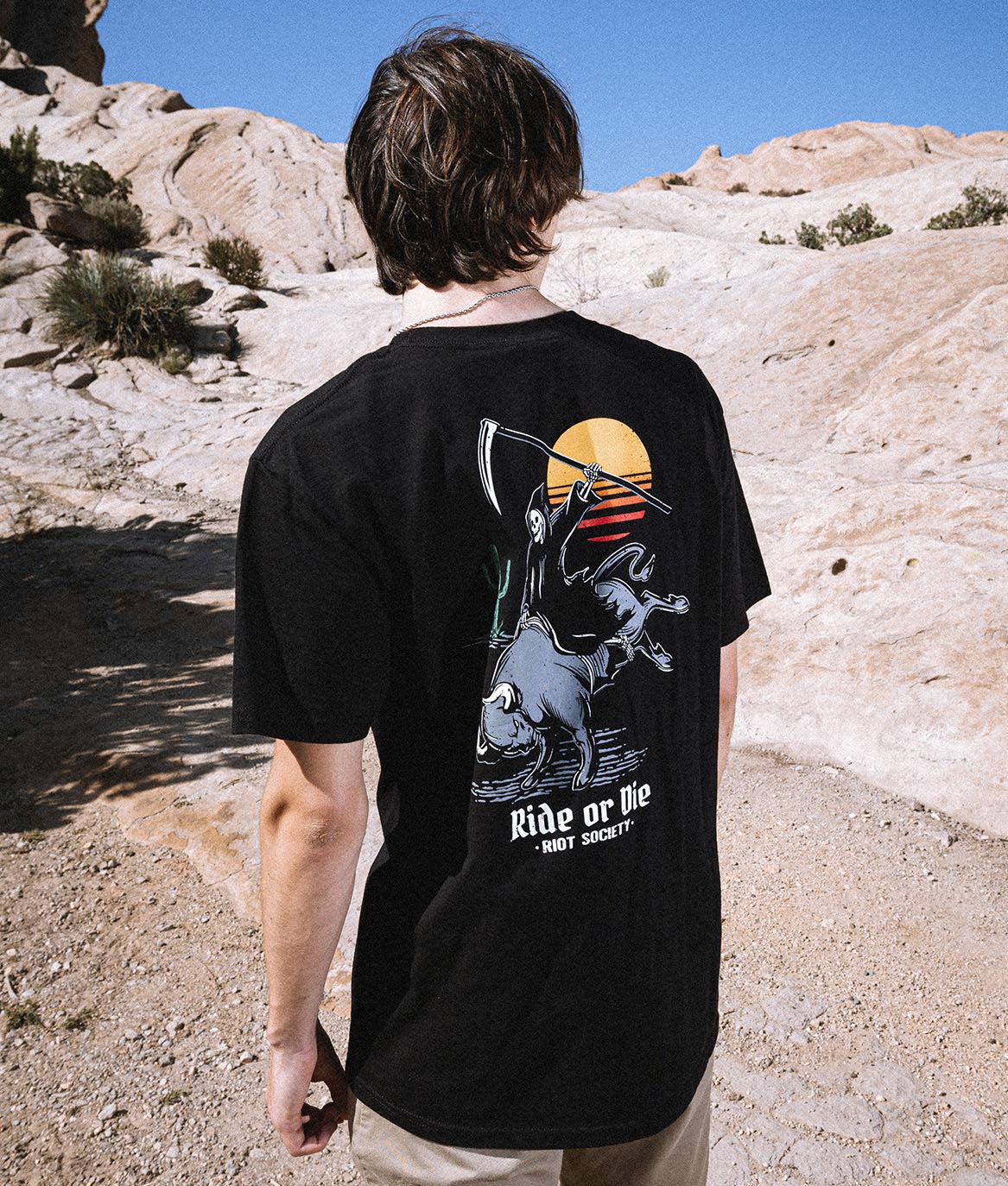 Ride or Die Bull Reaper Mens T-Shirt - - Riot Society