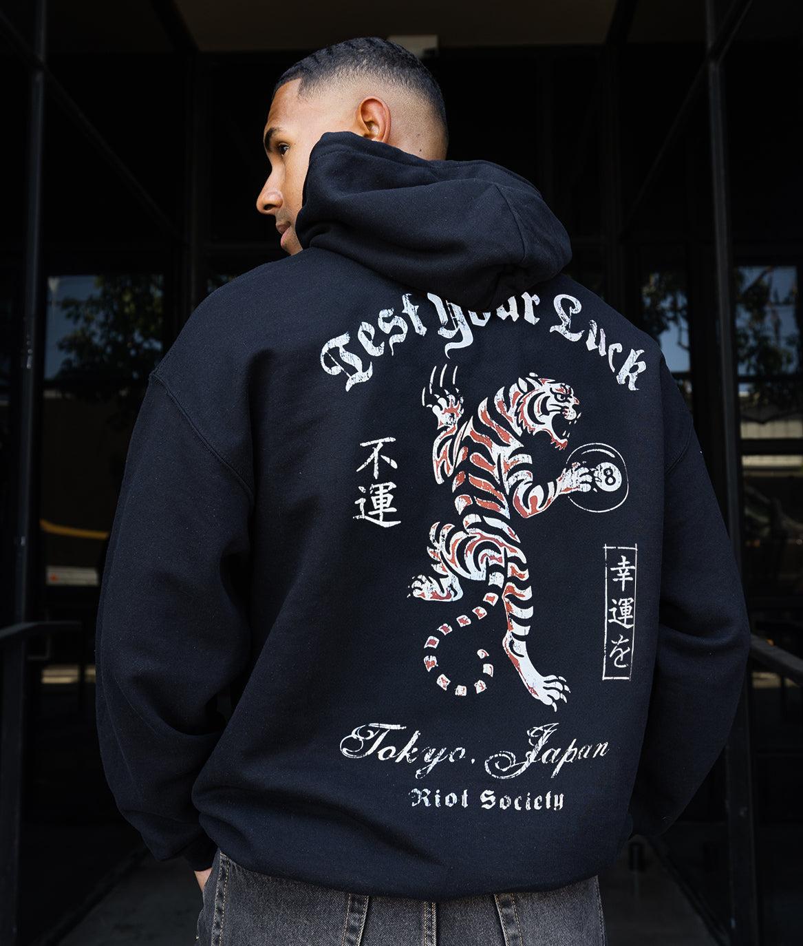 Japan Test Your Luck Tiger Mens Hoodie - Black - - Riot Society