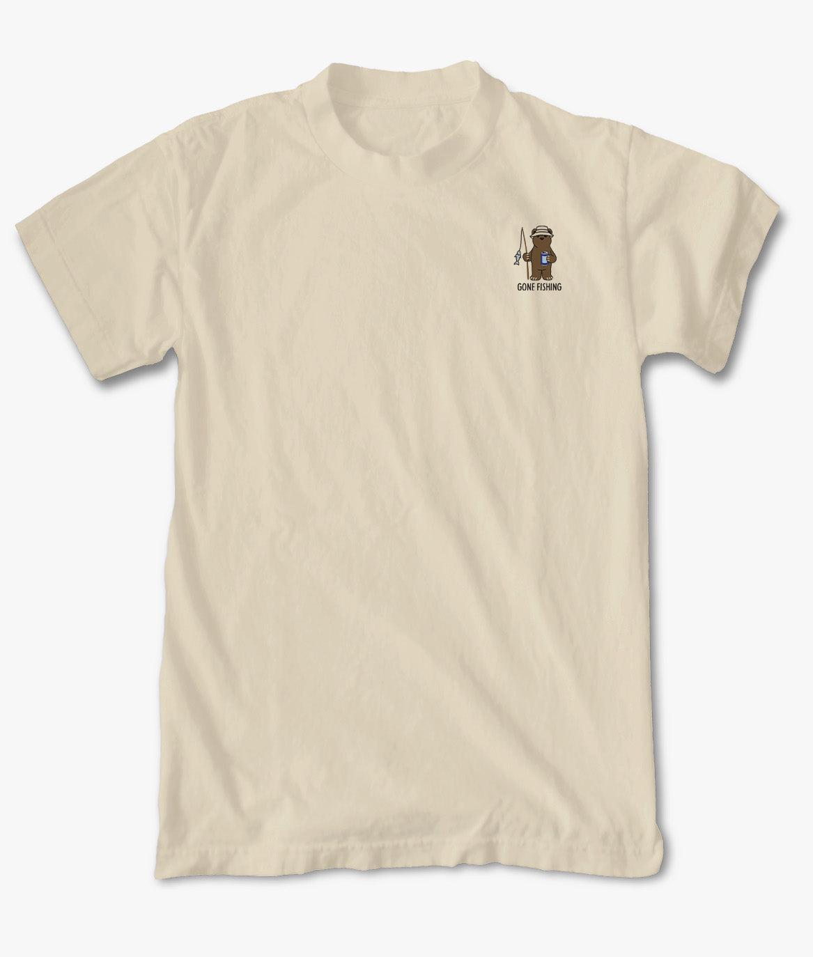 Gone Fishing Bear Embroidered Mens T-Shirt - - Riot Society