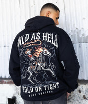 Wild As Hell Skeleton Hold On Tight Mens Hoodie - Black - - Riot Society