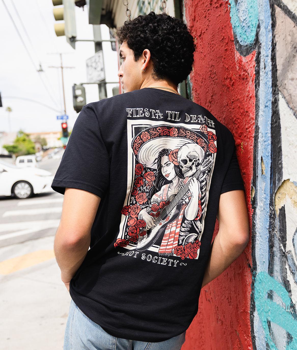Fiesta Til Death Skeleton Poster Mens T-Shirt - - Riot Society