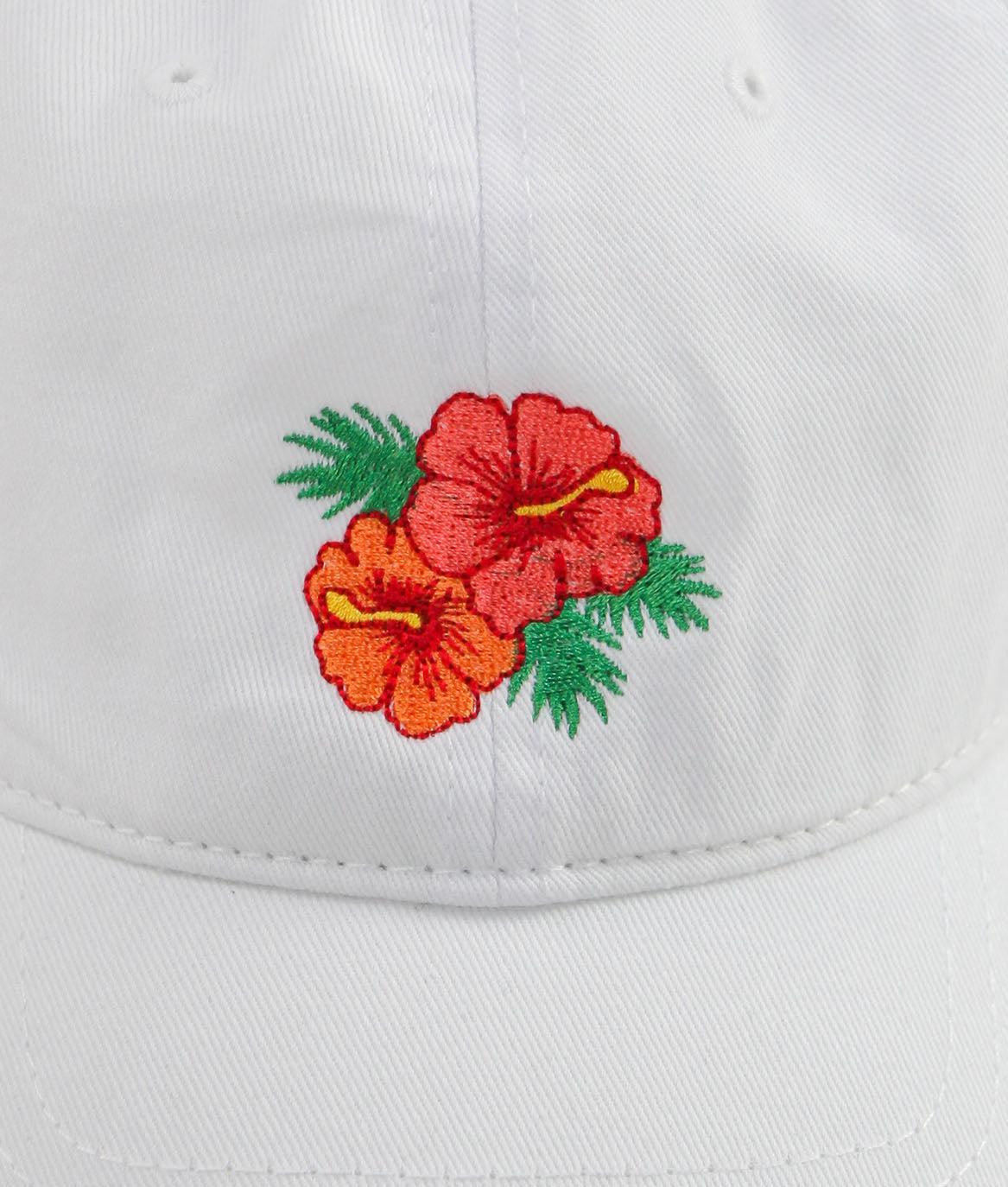 Hibiscus Embroidered Dad Hat - White - - Riot Society