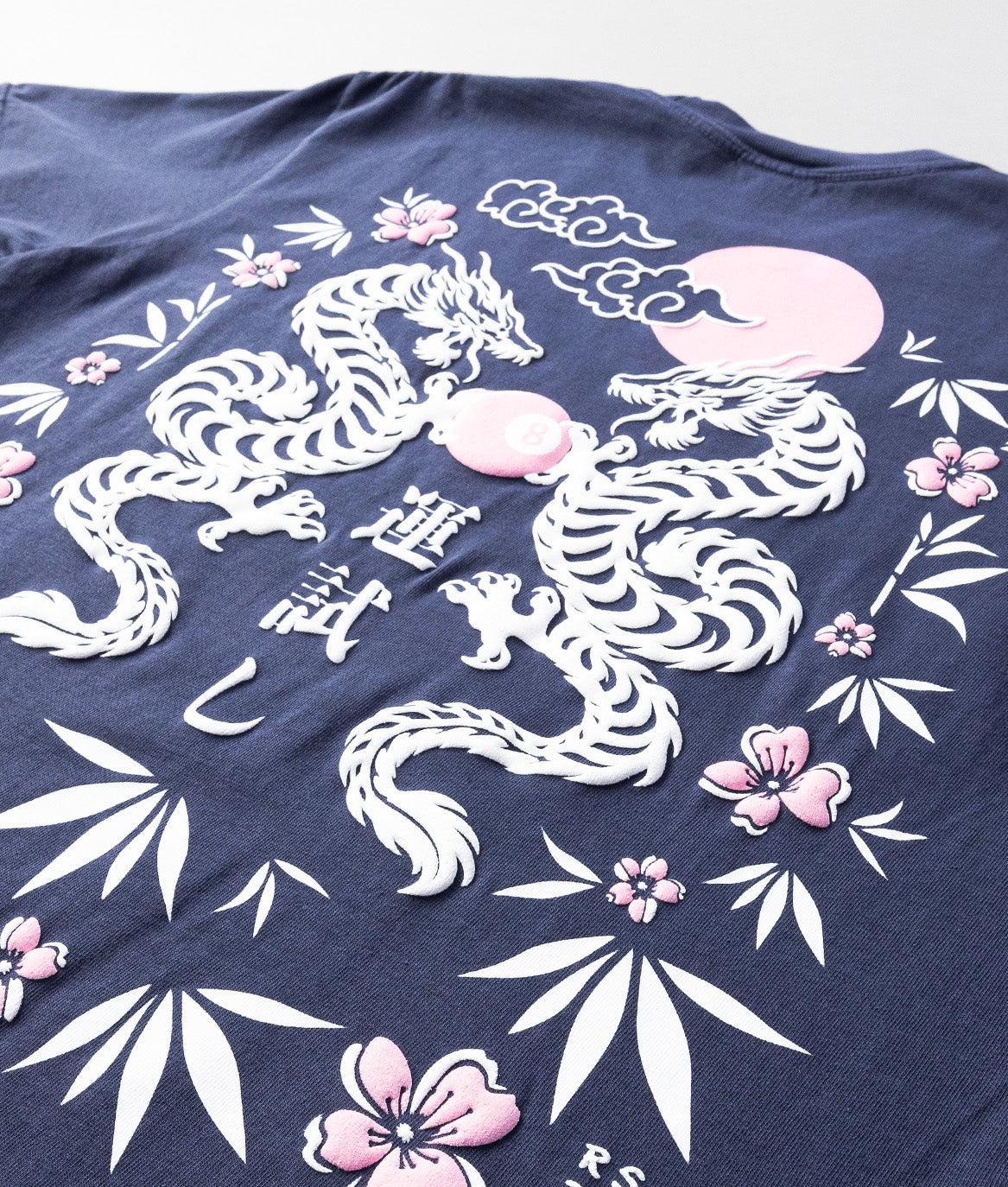 Dragon Cherry Blossoms 8 Ball Puff Boyfriend Tee - - Riot Society
