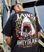 JAWS Amity Island Welcomes You Distressed Heavyweight Boxy Mens T-Shirt - Jet Black - - Riot Society