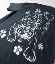 Tiger Cherry Blossoms Kanji Metallic Boyfriend Tee - Black - - Riot Society