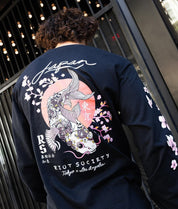 Japan Koi Tattoo Blossom Mens Long Sleeve T-Shirt - Black - - Riot Society