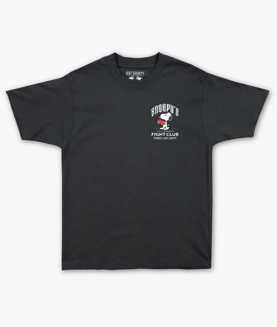 Peanuts Snoopy's Fight Club Undefeated Distressed Heavyweight Boxy Mens T-Shirt - Vintage Black - - Riot Society