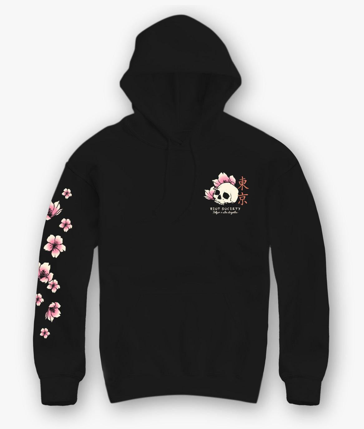 Japan Koi Tattoo Blossom Kanji Mens Hoodie - Black - - Riot Society