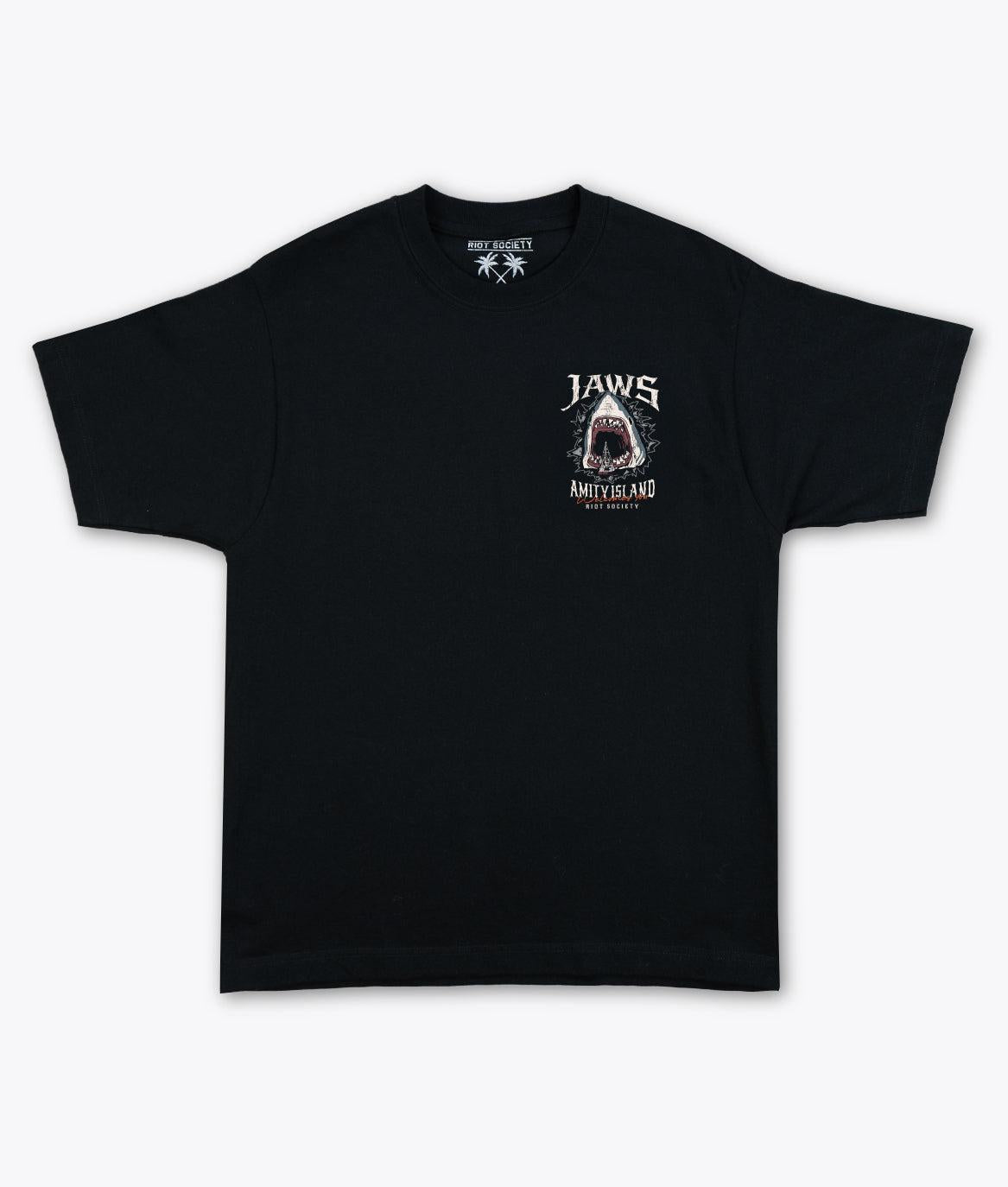 JAWS Amity Island Welcomes You Distressed Heavyweight Boxy Mens T-Shirt - Jet Black - - Riot Society