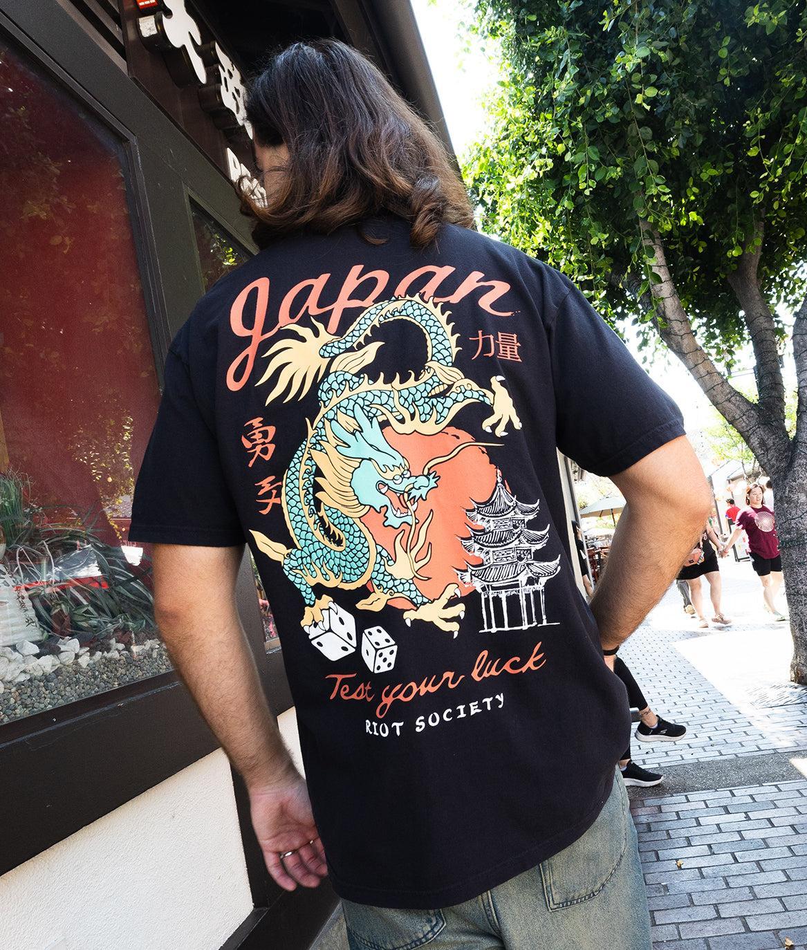 Japan Test Your Luck Dragon Puff Premium Wash Mens T-Shirt - - Riot Society