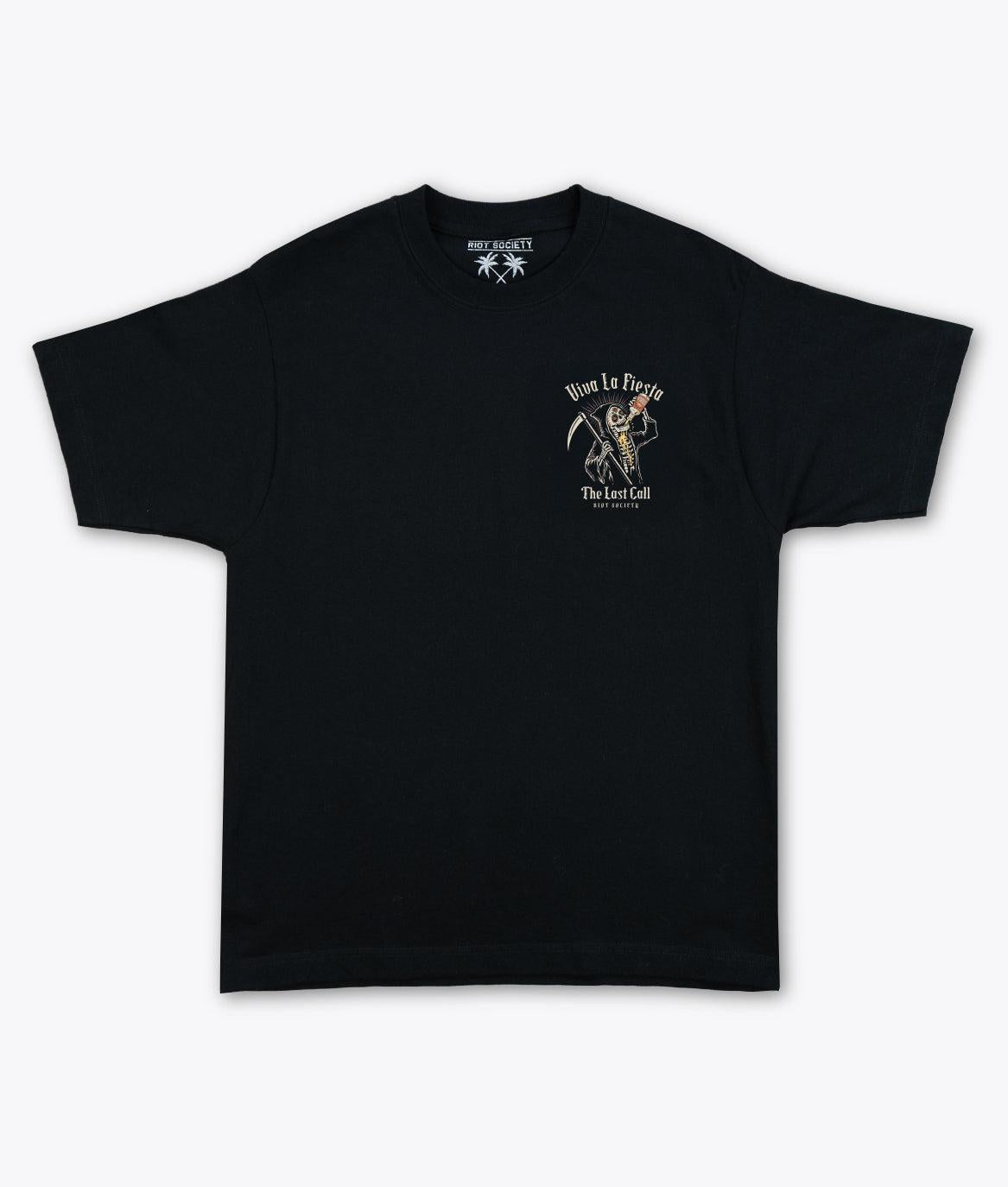 Viva La Fiesta Last Call Reaper Heavyweight Boxy Mens T-Shirt - Jet Black - - Riot Society