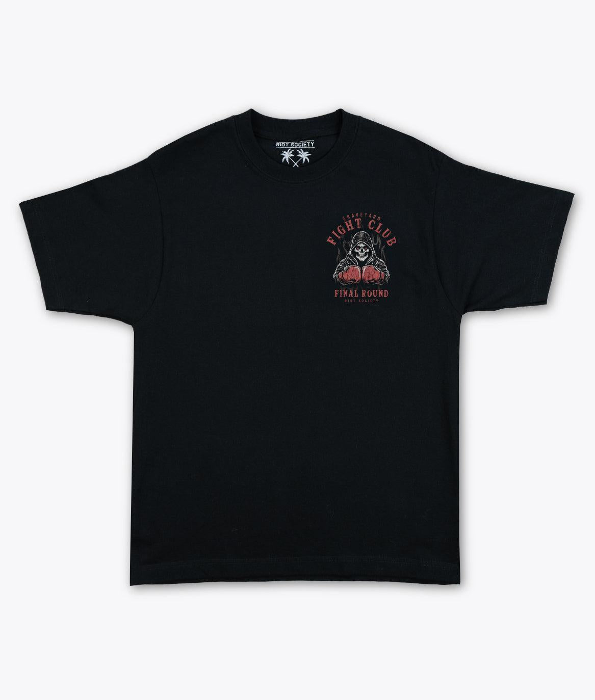 Reaper Graveyard Fight Club Heavyweight Boxy Mens T-Shirt - Jet Black - - Riot Society