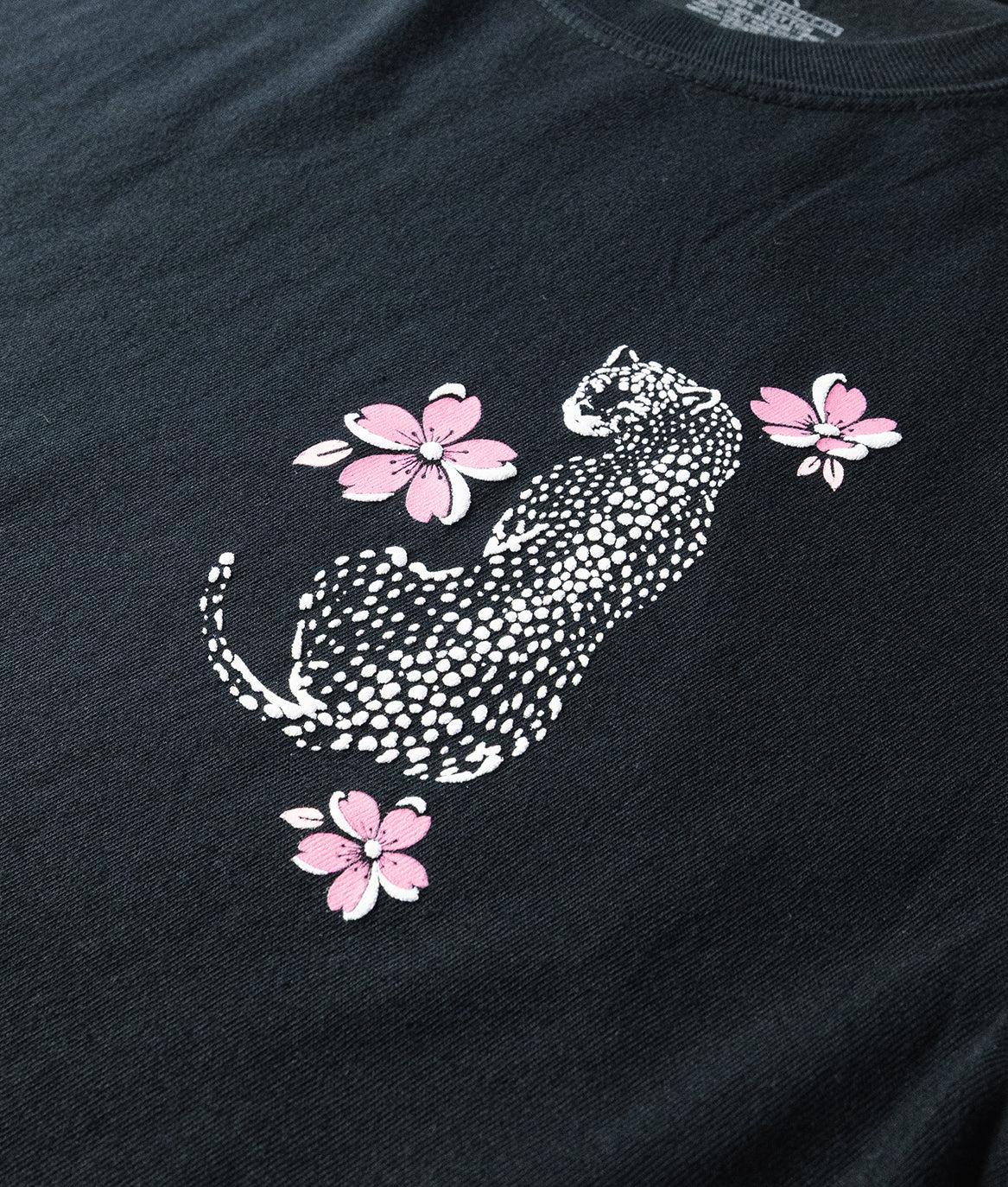 Leopard Cherry Blossoms Puff Boyfriend Tee - Black - - Riot Society