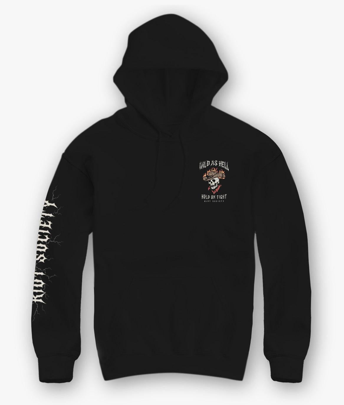 Wild As Hell Skeleton Hold On Tight Mens Hoodie - Black - - Riot Society