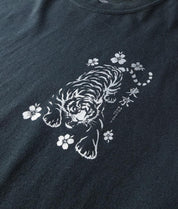 Tiger Cherry Blossoms Kanji Metallic Boyfriend Tee - Black - - Riot Society