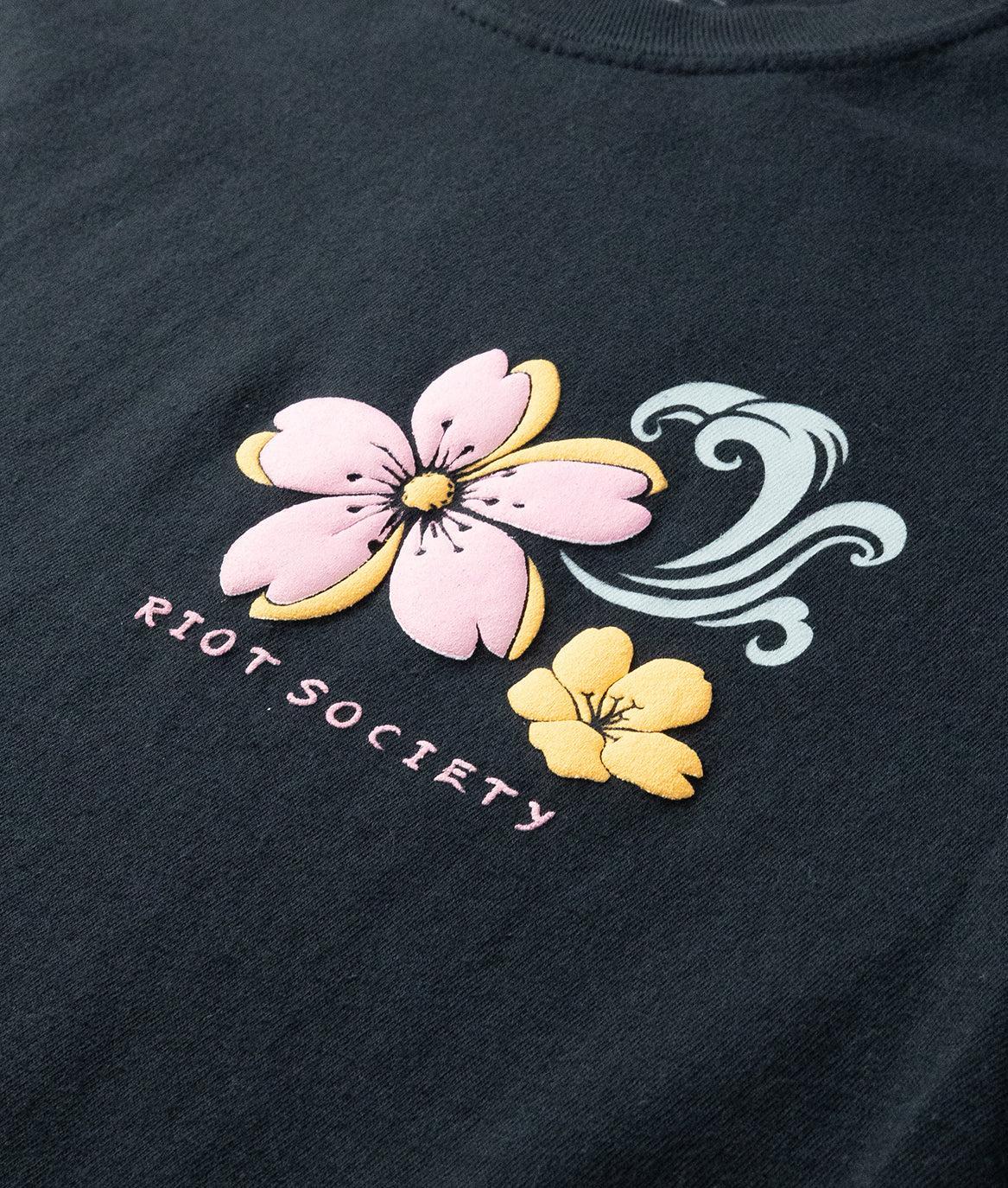 Dragon Cherry Blossoms Puff Boyfriend Tee - Black - - Riot Society