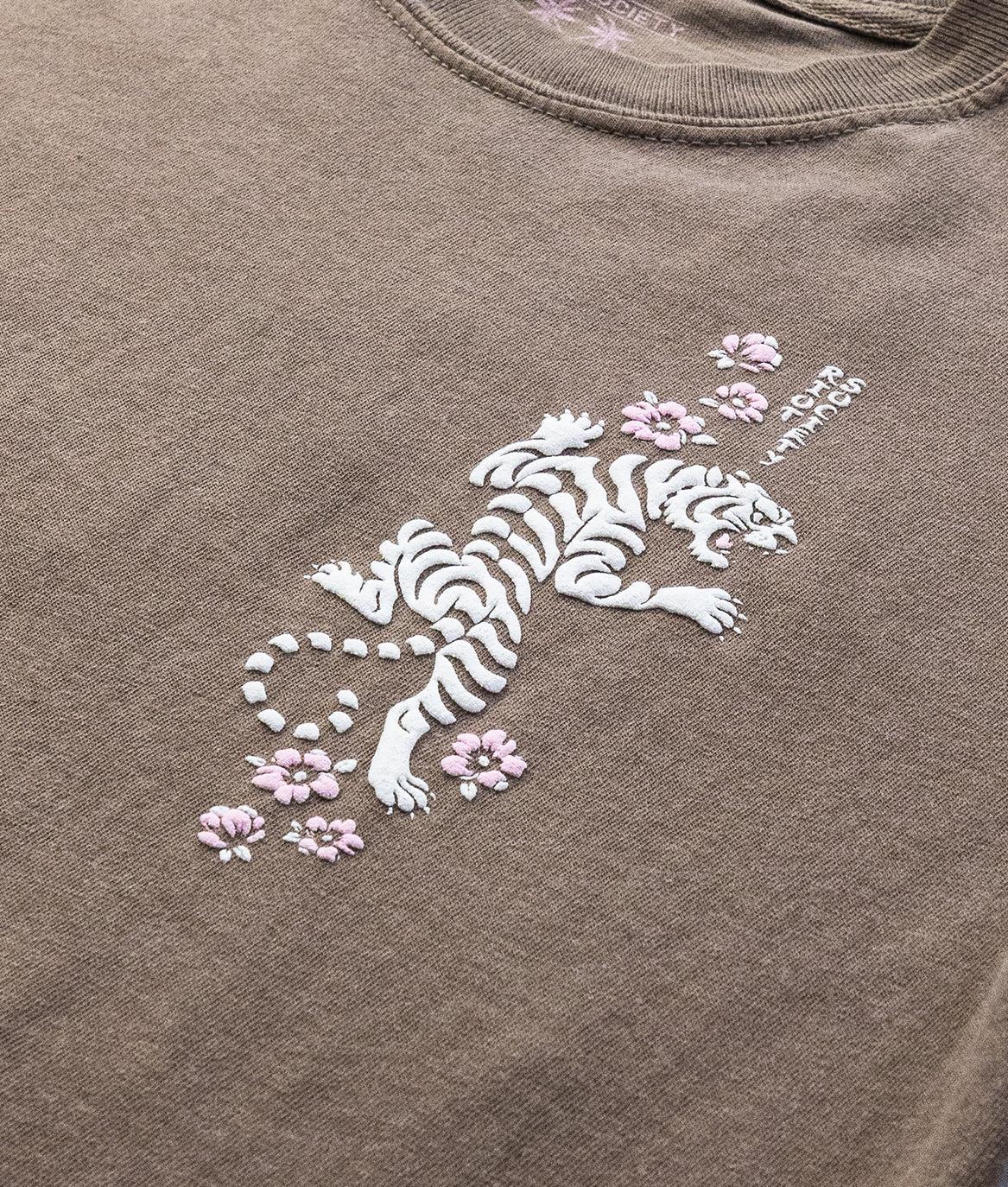 Tiger Cherry Blossoms Puff Premium Wash Boyfriend Tee - - Riot Society