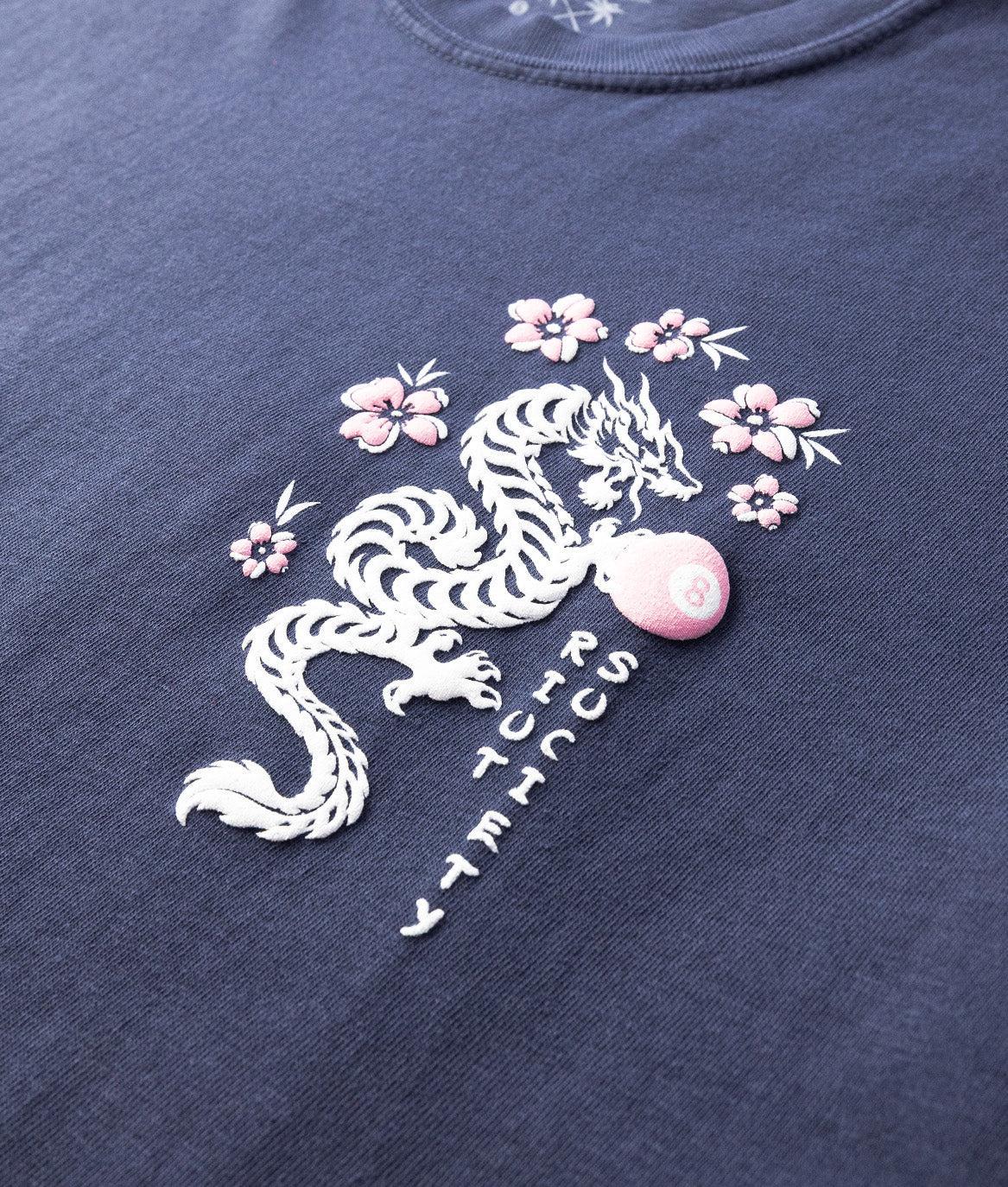 Dragon Cherry Blossoms 8 Ball Puff Boyfriend Tee - - Riot Society
