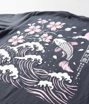 Koi Cherry Blossoms Wave Puff Boyfriend Tee - Graphite - - Riot Society