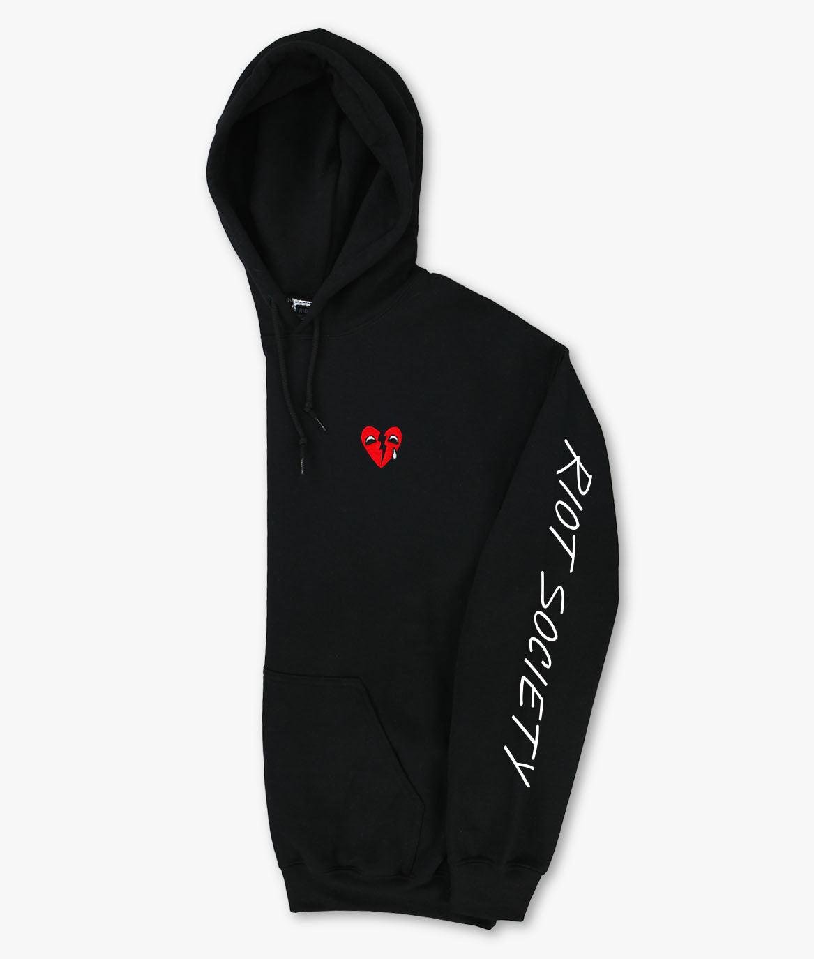 Broken Heart Tears Embroidered Mens Hoodie - - Riot Society