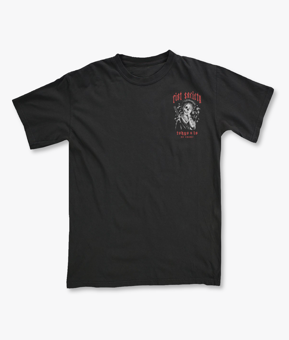 Geisha Shame Distressed Premium Wash Mens T-Shirt - Washed Black - - Riot Society