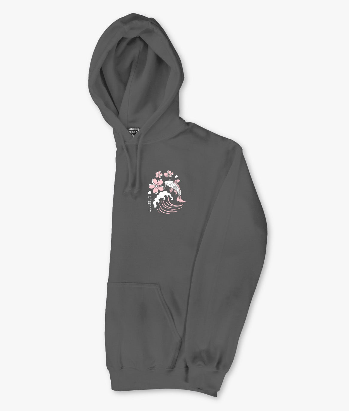 Koi Cherry Blossoms Wave Puff Womens Hoodie - Charcoal - - Riot Society