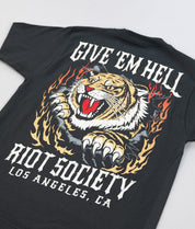 Tiger Flames Give 'Em Hell Heavyweight Boxy Mens T-Shirt - Vintage Black - - Riot Society